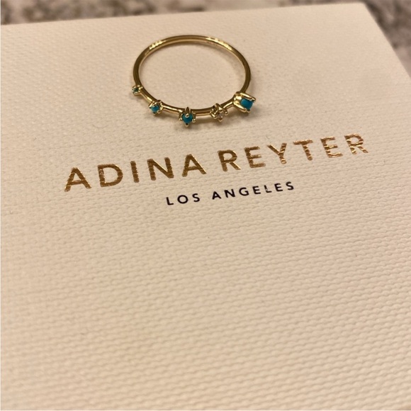Adina Reyter - 5 Turquoise+Diamond Stacking Ring in 14K Yellow Gold - Picture 6 of 7